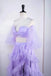 Two Piece Lavender Off the Shoulder Ruffles Prom Dress with Slit, Evening Gown CHP0310