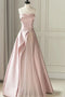 Gorgeous A-Line Pink Satin Strapless Long Prom Dress, Formal Dress With Tulle CHP0283