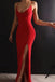 Red Elastic Satin Sheath V Neck Spaghetti Straps Long Prom Dresses CHP0251