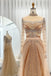 A Line Sheer Neck Long Prom Dress With Beading,  Long Sleeves Evening Dress CHP0273