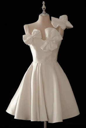 Short Ivory A-Line Homecoming Dress With Bowknot, Cute Party Dress chh0164