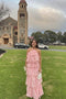 Halter Pink Chiffon Long Party Prom Dresses With Layers, Evening Dresses CHP0340