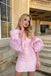 Sheath Pink Sweetheart Mini Homecoming Dress With Lantern Sleeves, Short Graduation Dresses chh0161