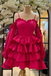 Spaghetti Straps Ruffled Long Sleeves Layers Homecoming Dress chh0159