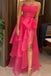 Hot Pink Strapless Organza Long Prom Dress, Tiered Evening Formal Gown With Bowknot CHP0342