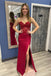 Burgundy Strapless Mermaid Applique Prom Dress with Slit, Evening Gown CHP0311