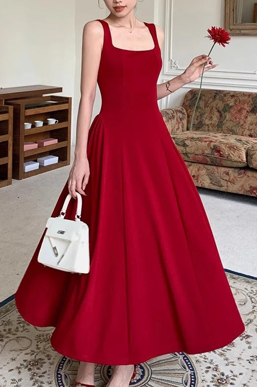 red square neck prom dress Mermaid Spaghetti Straps Red Beaded Long Prom Dress with Slit, Red / 0