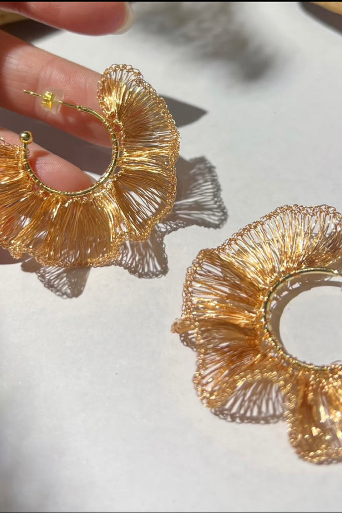 Handcrafted Wire Crochet Earrings – Gold & Silver Copper Hoops