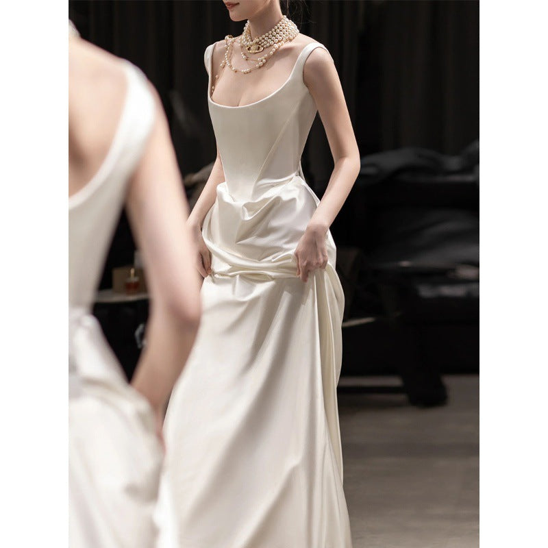 Satin A Line Long Wedding Dresses, Elegant Wedding Dress CHW0202