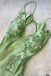 Unique Green Spaghetti Straps Long Prom Dress, Long Evening Gowns CHP0441