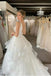 A Line Tiered Ruffles Lace Appliques V Neck Tulle Wedding Dress, Beach Bridal Gown CHW0198