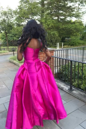 Fuchsia Spaghetti Straps A-Line Satin Long Formal Party Dress CHP0425