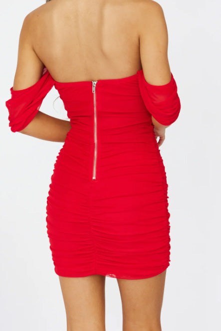 Red Tulle Off-the-Shoulder Homecoming Dress, A Line New Arrival Prom Gown CHP0455
