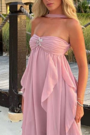 Halter Pink Chiffon A-Line Prom Dresses, Bridesmaid Dress CHP0423