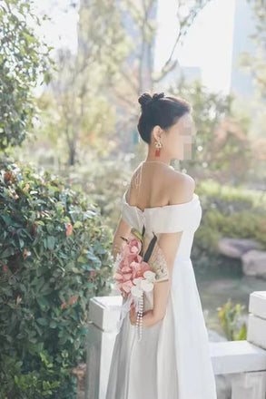 Ivory Off The Shoulder Long Prom Dress With Lace Up Back, A Line Formal Gown CHP0330