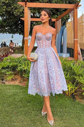 Tea Length Sweetheart Lace Homecoming Dress, A Line New Arrival Prom Gown CHP0448