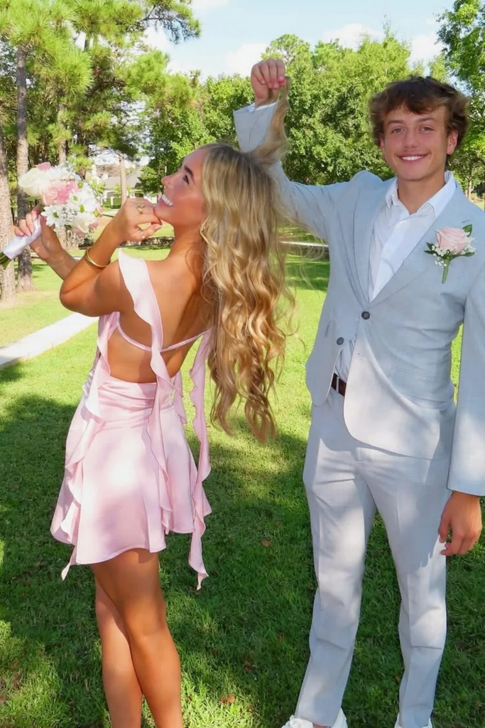 Pink A-Line Homecoming Dress With Ruffles, A Line New Arrival Prom Gown CHP0453
