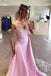 Simple A Line Pink Satin Long Prom Dresses with Beadings, Formal Party Gown CHP0373