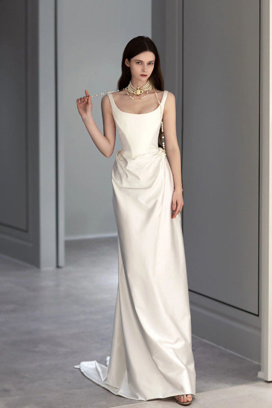 Satin A Line Long Wedding Dresses, Elegant Wedding Dress CHW0202