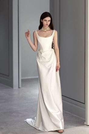 Satin A Line Long Wedding Dresses, Elegant Wedding Dress CHW0202