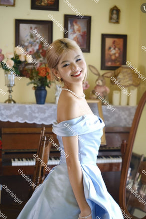 Light Blue Satin Ball Gown Prom Dress With Pleats, Princess Quinceanera Dresses CHP0407