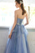 Shiny Blue Strapless Long Prom Gown With Beading, A Line Sparkly Evening Dress CHP0271