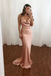 Simple Blush Mermaid Open Back V Neck Spaghetti Straps Long Prom Dresses CHP0257