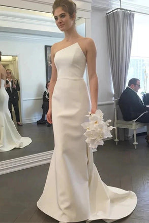 Simple Mermaid Ivory Strapless Wedding Dresses With Train, Bridal Gown CHW0194