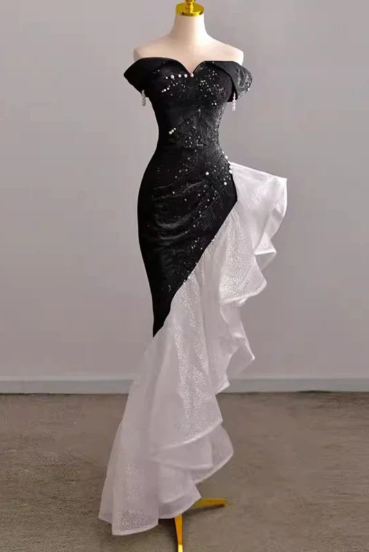 Off the Shoulder Pink Mermaid Prom Gown with Sequins,Shiny Formal Dresses CHP0343