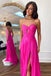 Hot Pink Strapless Keyhole Pleated A-Line Prom Formal Dress, Evening Gown CHP0308