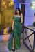 Mermaid Green Satin Long Prom Dresses With Slit, Evening Dress CHP0381