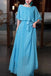 A Line Blue Pleated Chiffon Long Evening Dress, Party Dresses with Ruffles CHP0436