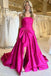 Hot Pink Strapless Satin Long Prom Dress, Tiered Evening Formal Gown With Bowknot CHP0367