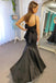 Black Surplice Pleated Straps Long Prom Dress Evening Dress with Bow CHP0259