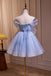 Off-the-Shoulder Blue Tulle Mini Homecoming Dress chh0169