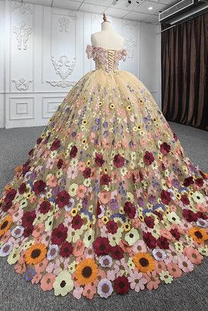 Off The Shoulder Ball Gown Prom Dress, Princess Quinceanera Dresses With Applique CHP0267