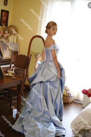 Light Blue Satin Ball Gown Prom Dress With Pleats, Princess Quinceanera Dresses CHP0407