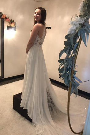 Elegant A-Line V-Neck Wedding Dresses With Lace Appliques, Bridal Dress CHW0190