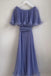 A Line Blue Pleated Chiffon Long Evening Dress, Party Dresses with Ruffles CHP0436