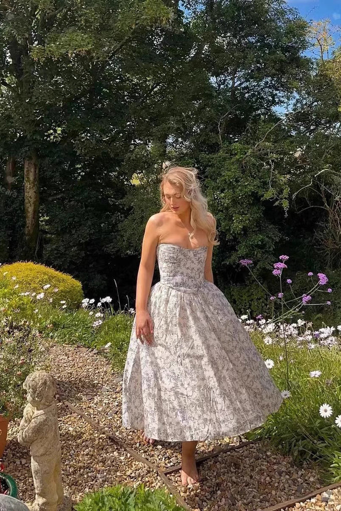 Strapless Prom Dress, Homecoming Dress With Floral CHP0445