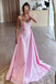 Simple A Line Pink Satin Long Prom Dresses with Beadings, Formal Party Gown CHP0373