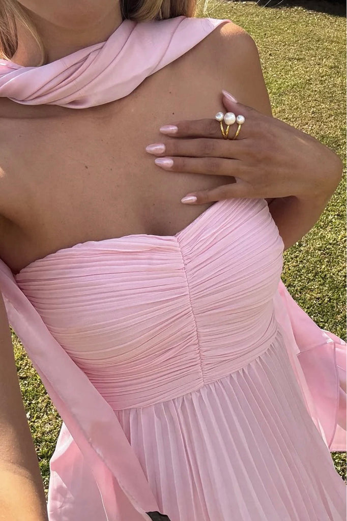 Chic A Line Sweetheart Pink Long Prom Dress with Ruffles, Evening Gowns CHP0430