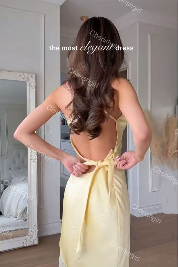 Simple Yellow Stain Long Prom Dress, One-Shoulder Long Evening Gowns CHP0443