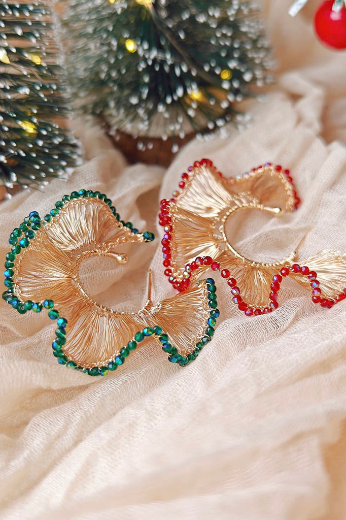 Limited Christmas Wire Crochet Romantic Ruffled Skirt Earrings, Crystal Art Jewelry CHJ1008