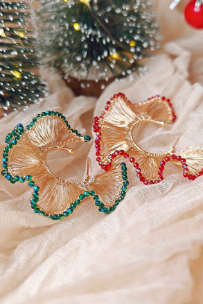 Limited Christmas Wire Crochet Romantic Ruffled Skirt Earrings, Crystal Art Jewelry CHJ1008