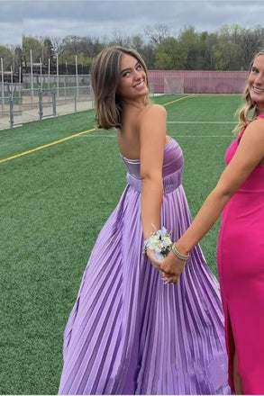 Chic A Line Sweetheart Purple Long Prom Dress with Slit, Evening Gowns CHP0431