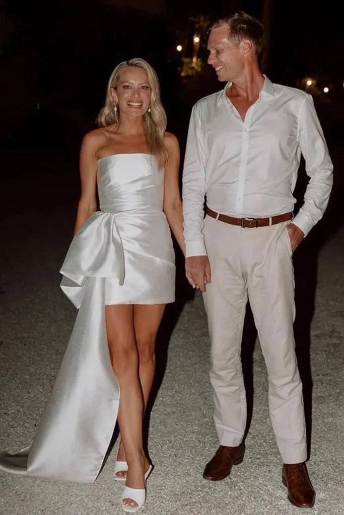 Strapless Satin Short Wedding Dress Bridal Gown with Bow CHW0208