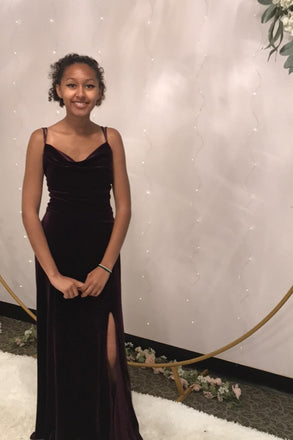 Spaghetti Straps A-Line Long Prom Dresses, Slit Long Formal Gown CHP0364