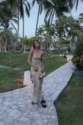 Strapless Sheath Floral Long Prom Dresses With Slit, Party Dress CHP0432