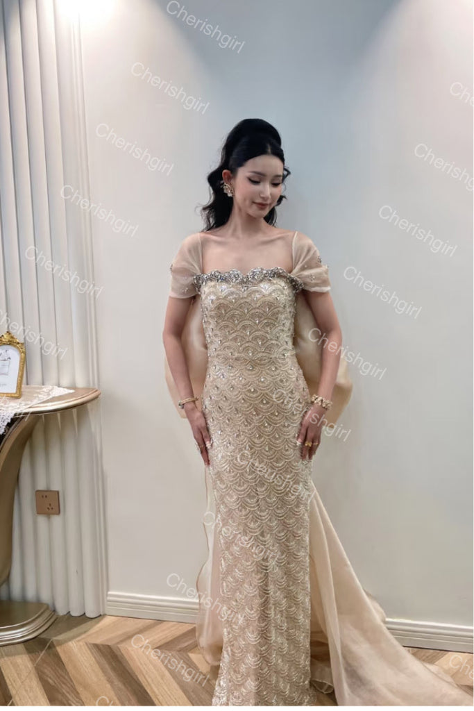 Unique A-Line Square Long Prom Dress With Beading, Formal Dress CHP0410